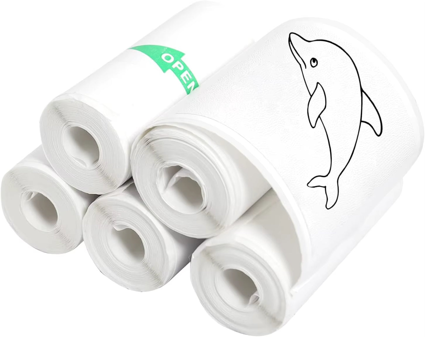 Enhance Your Printing Experience with 5 Rolls of Thermal Adhesive Sticker Paper - 57x25mm, Inkless Black on White for Mini Printers and POS Receipts
