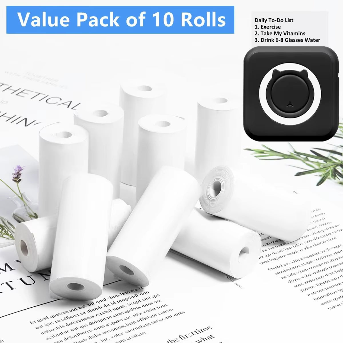 Enhance Your Printing Experience with 5 Rolls of Thermal Adhesive Sticker Paper - 57x25mm, Inkless Black on White for Mini Printers and POS Receipts