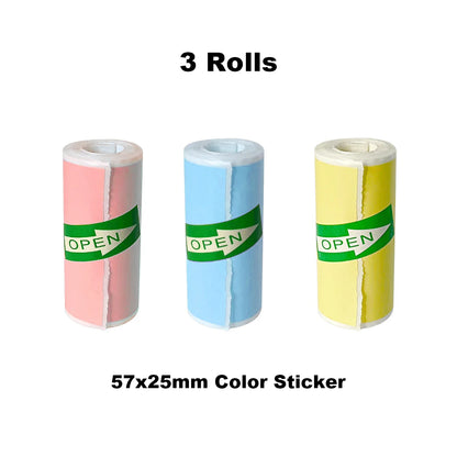 Vibrant Thermal Photo Printing Sticker Paper - Self-Adhesive 57x25mm for Portable Printers & Instant Cameras in Pink, Blue, Yellow, and White