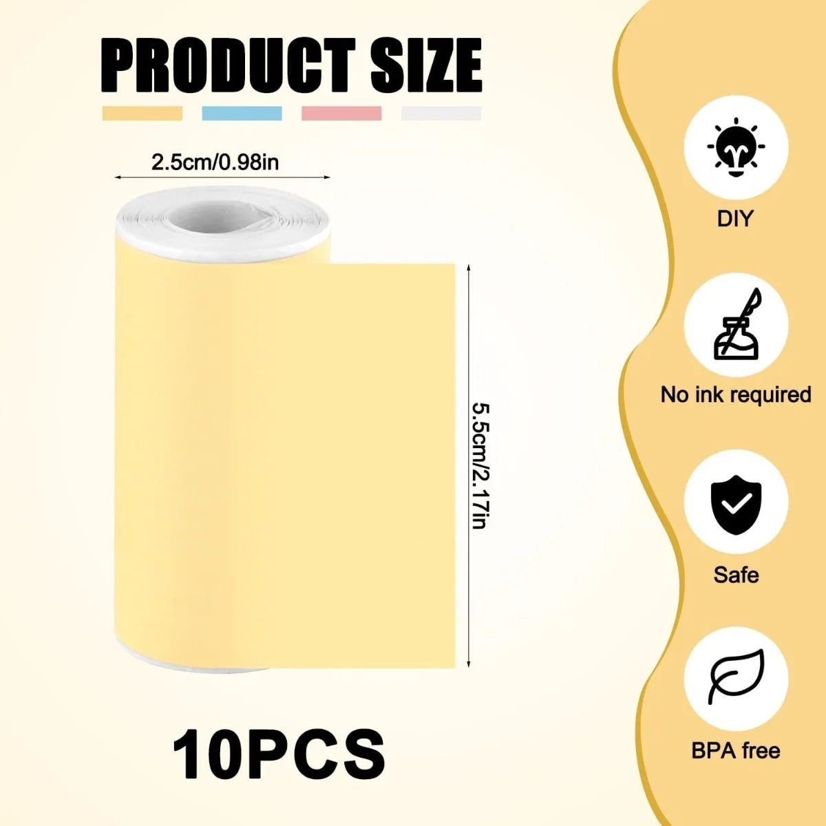 Vibrant Thermal Photo Printing Sticker Paper - Self-Adhesive 57x25mm for Portable Printers & Instant Cameras in Pink, Blue, Yellow, and White