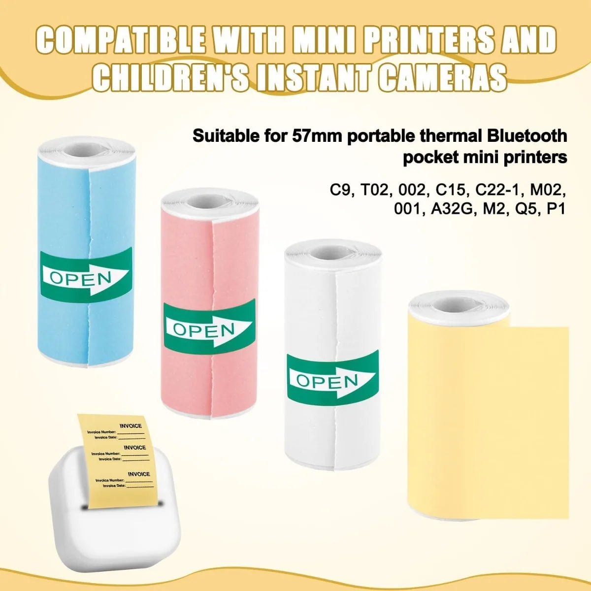 Vibrant Thermal Photo Printing Sticker Paper - Self-Adhesive 57x25mm for Portable Printers & Instant Cameras in Pink, Blue, Yellow, and White