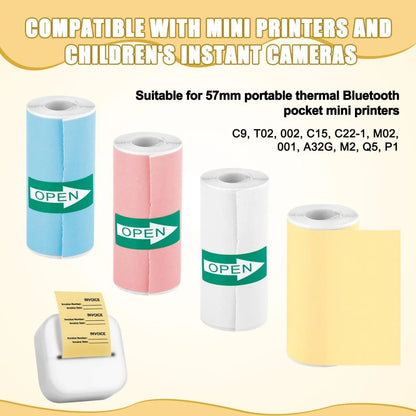 Vibrant Thermal Photo Printing Sticker Paper - Self-Adhesive 57x25mm for Portable Printers & Instant Cameras in Pink, Blue, Yellow, and White