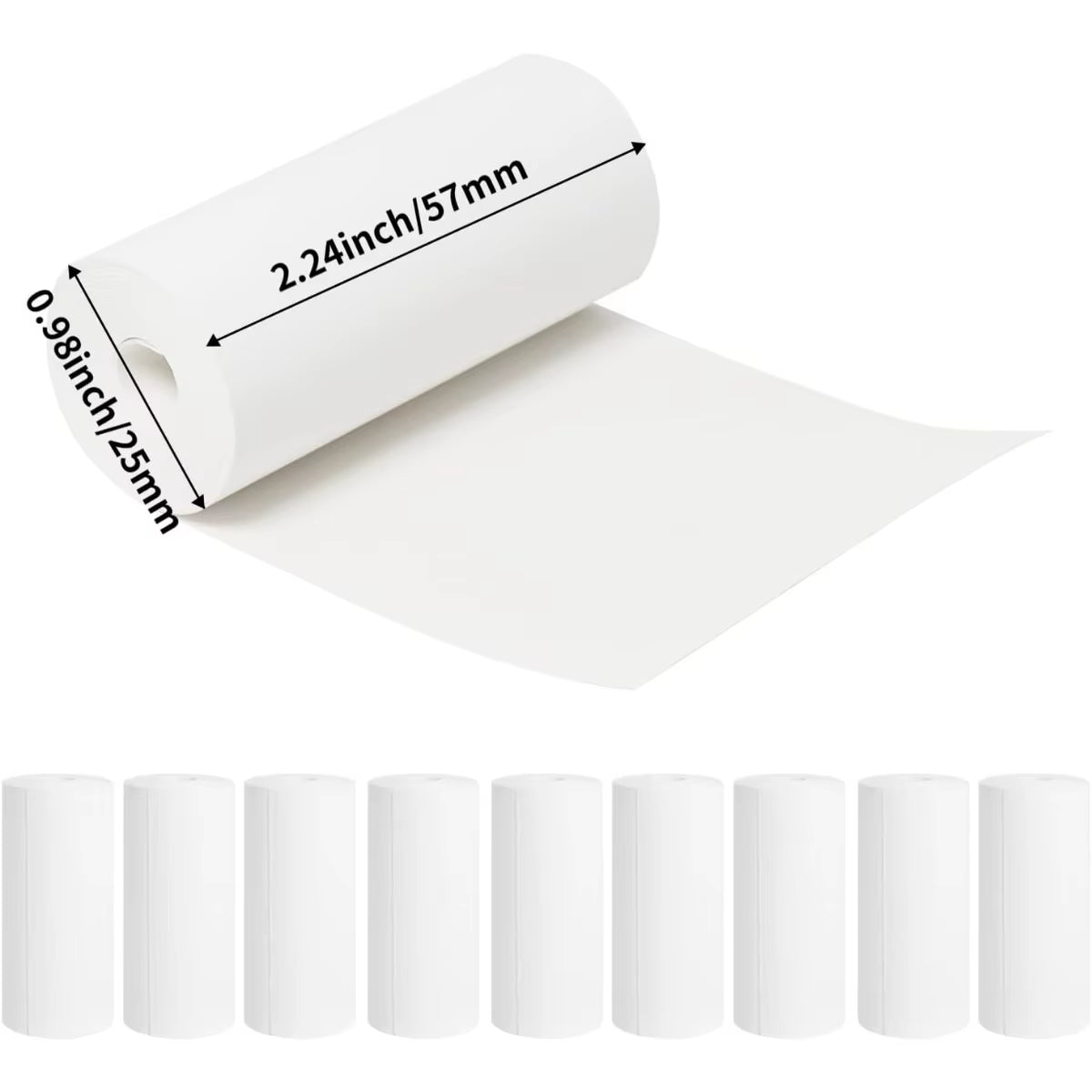 Enhance Your Printing Experience with 5 Rolls of Thermal Adhesive Sticker Paper - 57x25mm, Inkless Black on White for Mini Printers and POS Receipts